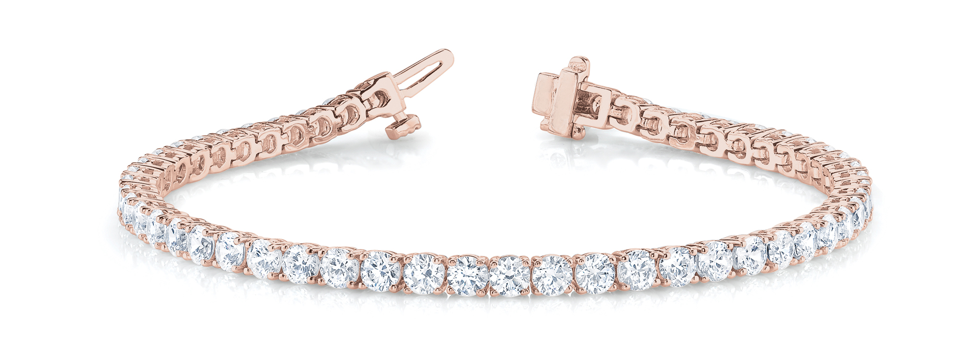 Lab-grown diamond tennis bracelet in 14K Rose Gold — 4.65 ct total weight across 62 round lab-grown diamonds