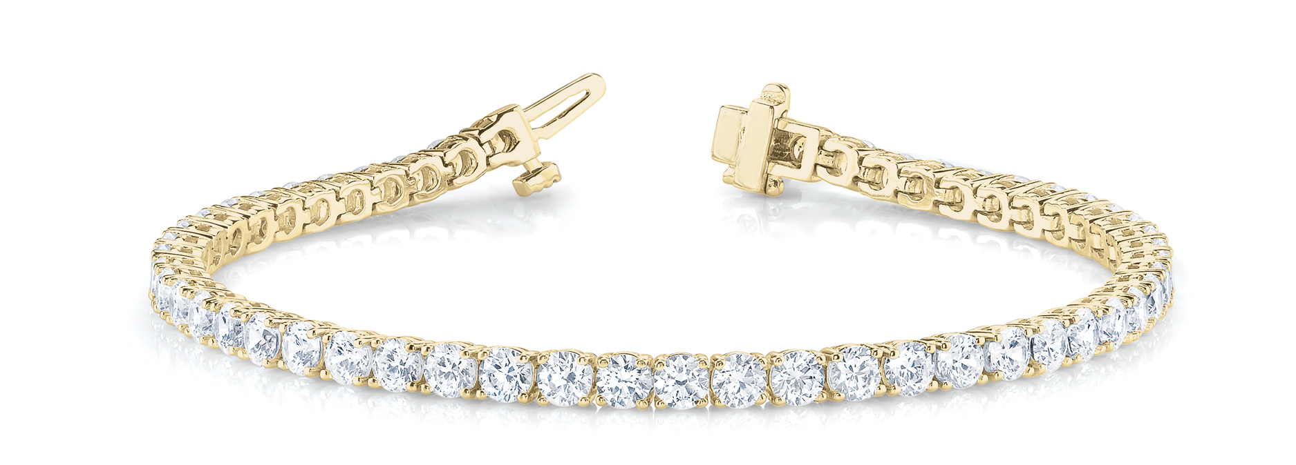 Lab-grown diamond tennis bracelet in 14K Yellow Gold — 3.24 ct total weight across 72 round lab-grown diamonds